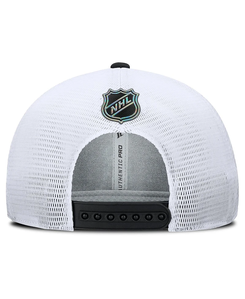 Fanatics Men's Black/White Los Angeles Kings Authentic Pro Rink Lockup Adjustable Trucker Hat
