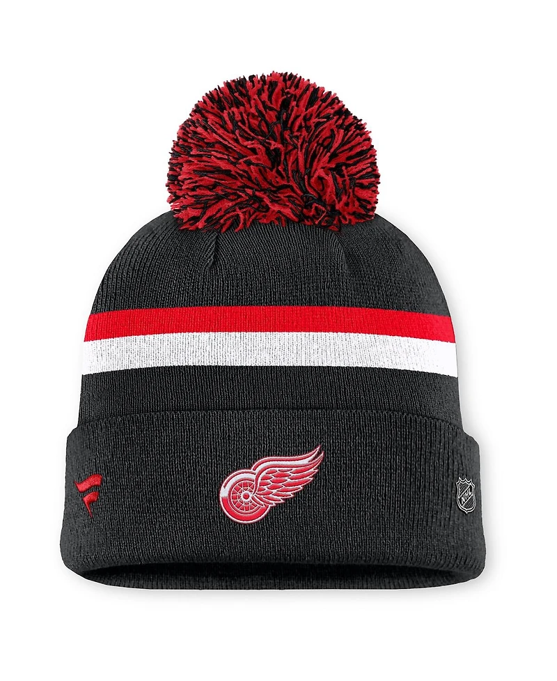 Fanatics Women's Black Detroit Red Wings Authentic Pro Rink Cuffed Pom with Knit Hat