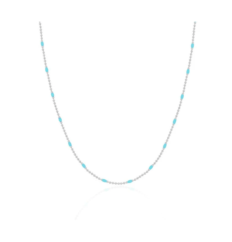 The Lovery Blue Enamel Nugget Bead Necklace Sterling Silver