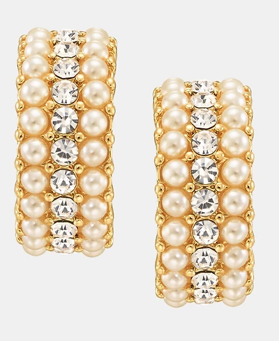 Charter Club Imitation Pearl & Crystal Three-Row Hoop Earrings, Macy's Exclusive
