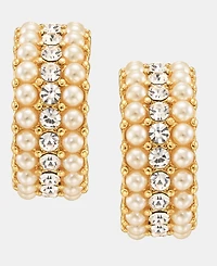 Charter Club Imitation Pearl & Crystal Three-Row Hoop Earrings, Macy's Exclusive