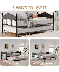 gaomon Daybed with Trundle Pop Up Foldable Metal Sofa Bed Stylish Headboard Steel Slats Living Room Bedroom
