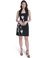 Vince Camuto Petite Square Neck Self Applique Shift Dress