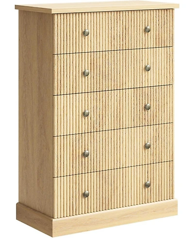 gaomon 5 Drawer Tall Dresser for Bedroom, Fluted Vertical Chest of Drawers, Wood Storage Dresser with Metal Handles