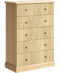 gaomon 5 Drawer Tall Dresser for Bedroom, Fluted Vertical Chest of Drawers, Wood Storage Dresser with Metal Handles