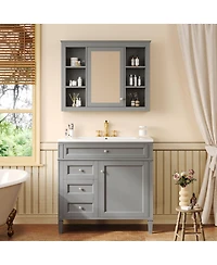 Sillysis 36" Bathroom Vanity with Sink and Mirror, Modern Freestanding Solid Wood Mdf Cabinet, 3 Drawers 2 Doors for Large Storage