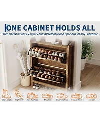 gaomon Farmhouse Rattan Shoe Cabinet 32 Inch Narrow Shoe Storage with 2 Flip-Down Drawers Freestanding Entryway Organizer with Adjustable Shelves