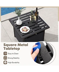 sumyeg Outdoor Patio Rattan Wicker Side Table with Steel Frame for Deck