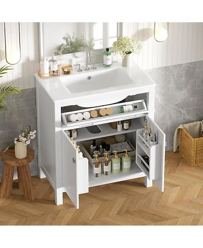 Sillysis 30" Bathroom Vanity with Ceramic Sink, Soft Close Doors & Adjustable Shelf, Modern Storage Cabinet for Small Spaces