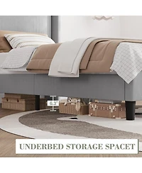 gaomon Twin Wingback Bed Frame Vertical Stripe Velvet Upholstered 2 Storage Pockets Wood Slats No Box Spring