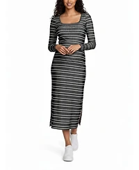 Motherhood Maternity Square Neck Rib Knit Long Sleeve Bodycon Maxi Dress