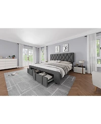 gaomon King Size Bed Frame Diamond Tufted Headboard Upholstered Platform Storage Drawer Wooden Slats Noise-Free No Box Spring