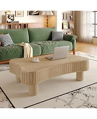 Rainsken Lift Top Coffee Table - Fluted-Panel Wooden Center Table, Hidden Storage, Silent Hydraulic Lift, Curved Corners for Living Room