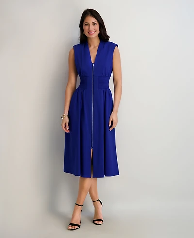 kensie Women's Sleeveless V-Neck Zip-Front Maxi Dress