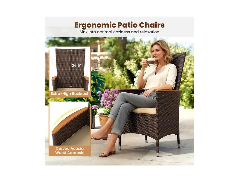 Slickblue Outdoor Wicker Dining Chairs Set of 2 with High Back Support