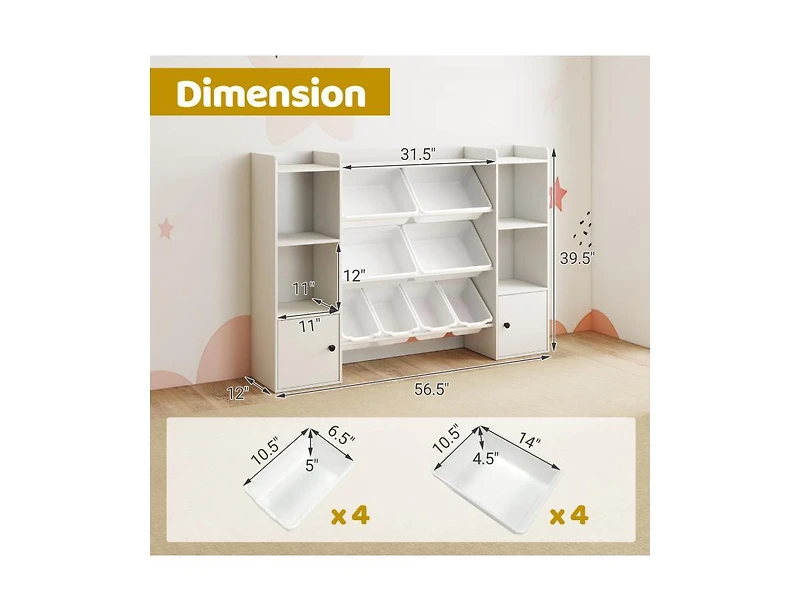 Slickblue Kids Bookshelf and Toy Storage with Open Shelves Bins