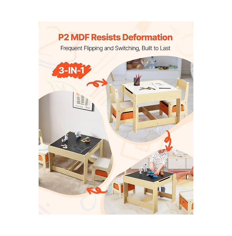 Slickblue Kids Table and 2 Chairs Set with Under Table Storage