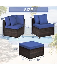 Costway 4PCS Patio Rattan Wicker Furniture Set Cushioned Sofa Ottoman Garden Deck