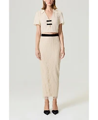 Nocturne Women's Pearl Embellished Bow Crop Blouse