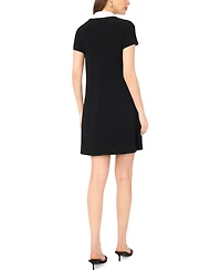 Msk Petite Spread-Collar Short-Sleeve Shift Dress
