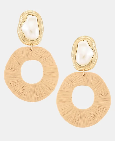 I.n.c. International Concepts Imitation Pearl & Raffia-Wrapped Drop Earrings, Macy's Exclusive