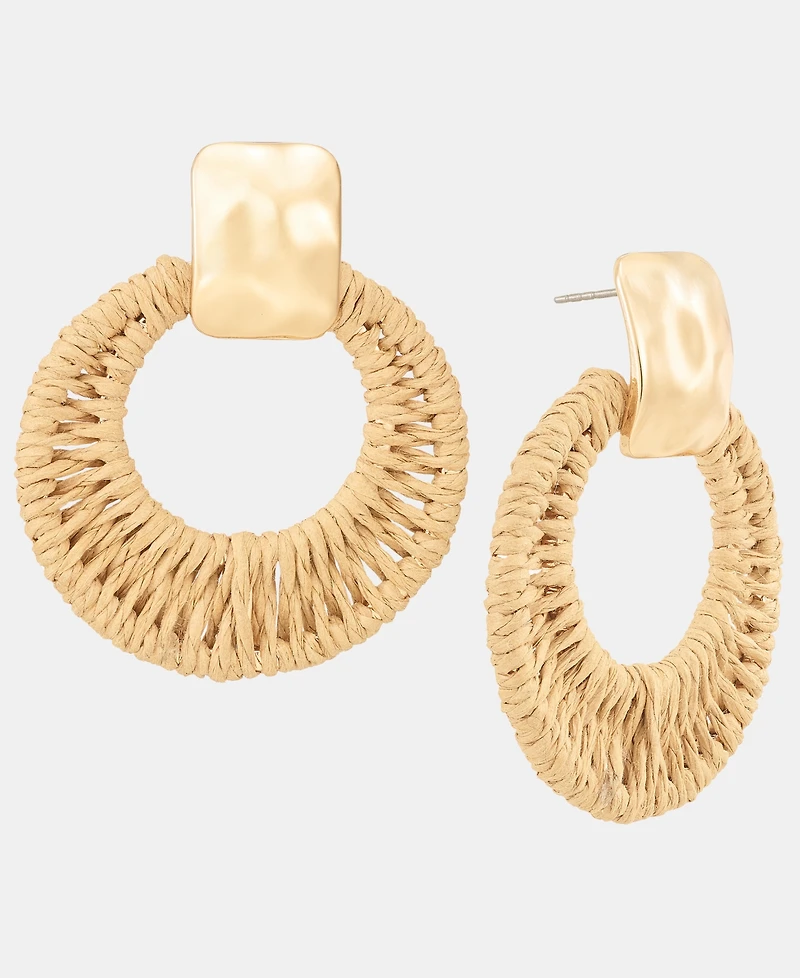 I.n.c. International Concepts Raffia-Wrapped Drop Hoop Earrings, Macy's Exclusive