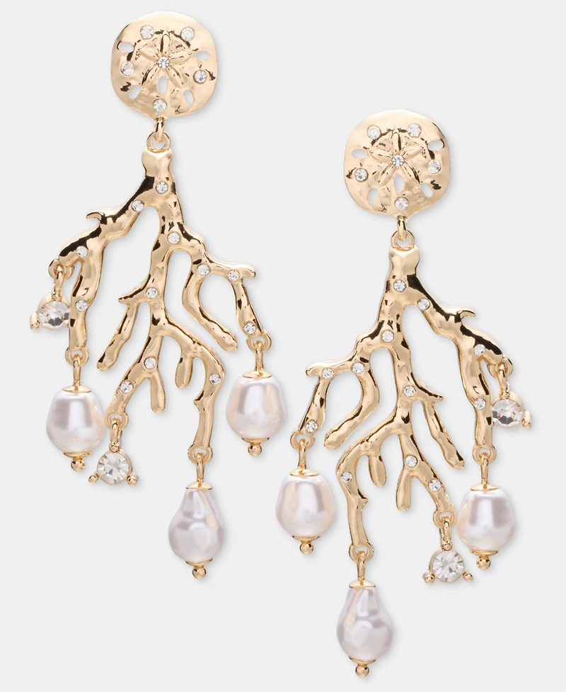 I.n.c. International Concepts Pave & Imitation Pearl Coral Statement Earrings, Macy's Exclusive