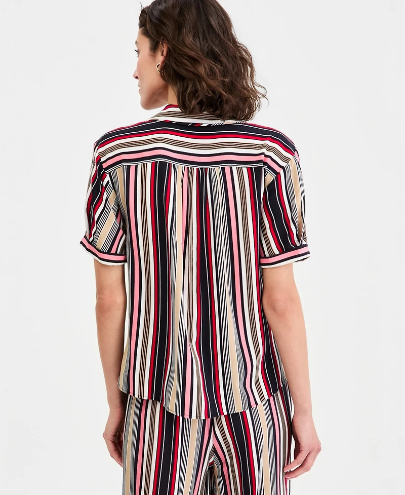 Nautica Women's Striped Puff-Sleeve Camp Shirt