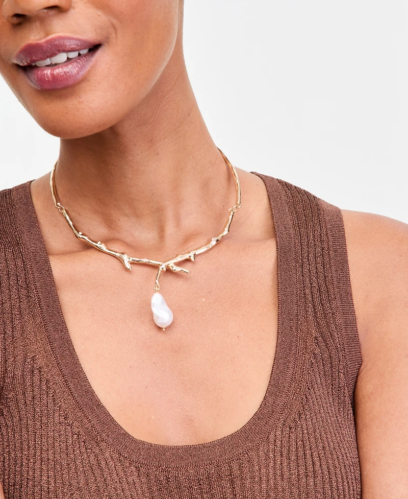 I.n.c. International Concepts Pave & Imitation Pearl Statement Collar Necklace, 13" + 3" extender, Macy's Exclusive