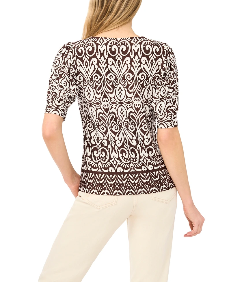 CeCe Women's Crew Neck Short-Sleeve Shirred Blouse