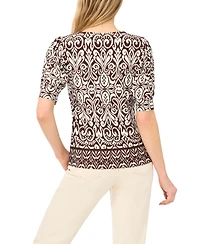 CeCe Women's Crew Neck Short-Sleeve Shirred Blouse