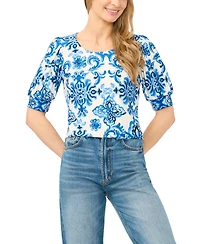 CeCe Women's Printed Crew Neck Short-Sleeve Top