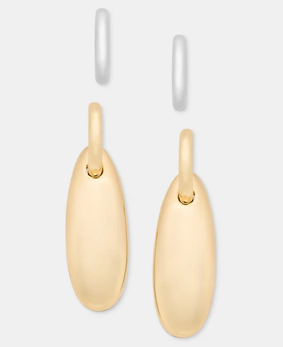 On 34th 2-Pc. Set Interchangeable Teardrop Charm Hoop Earrings, Macy's Exclusive