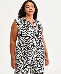 Anne Klein Essentials Plus Y-Neck Printed Pull-On Top