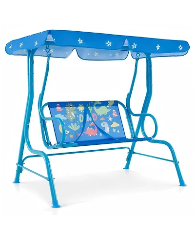 Hongge 2 Seaters Kids Patio Swing with Metal Stand and Adjustable Canopy