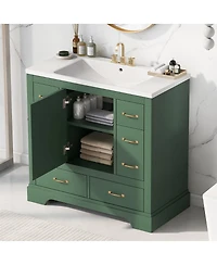 Sillysis Bathroom Vanity with Sink, Solid Wood Cabinet, 6 Drawers & Adjustable Shelf for Modern Storage