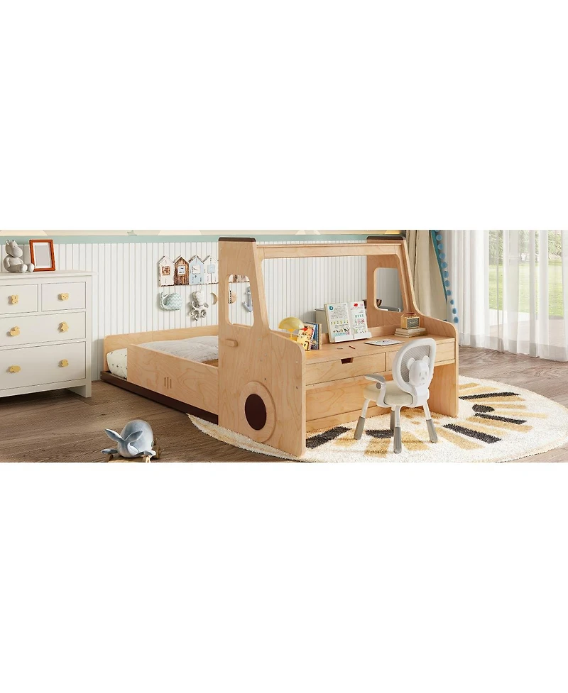 Streamdale Furniture Twin Size Car-Shape Floor Bed with Storage Drawers and Desk