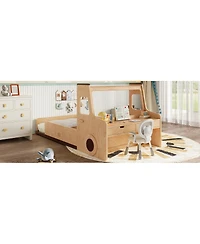 Streamdale Furniture Twin Size Car-Shape Floor Bed with Storage Drawers and Desk