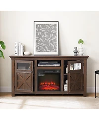 Streamdale Furniture Farmhouse Barn Door Tv Stand with Fireplace Insert, Espresso, 60.23"W