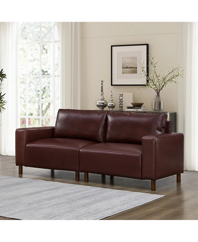 Streamdale Furniture Burgundy 78.5" Loveseat Couch for Living Room/Apartment, Faux Leather Pu