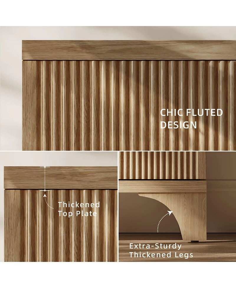 Sugift 47" Mid Century Modern Fluted Buffet Cabinet with Storage Accent Sideboard Credenza Coffee Bar Console for Kitchen or Living Room