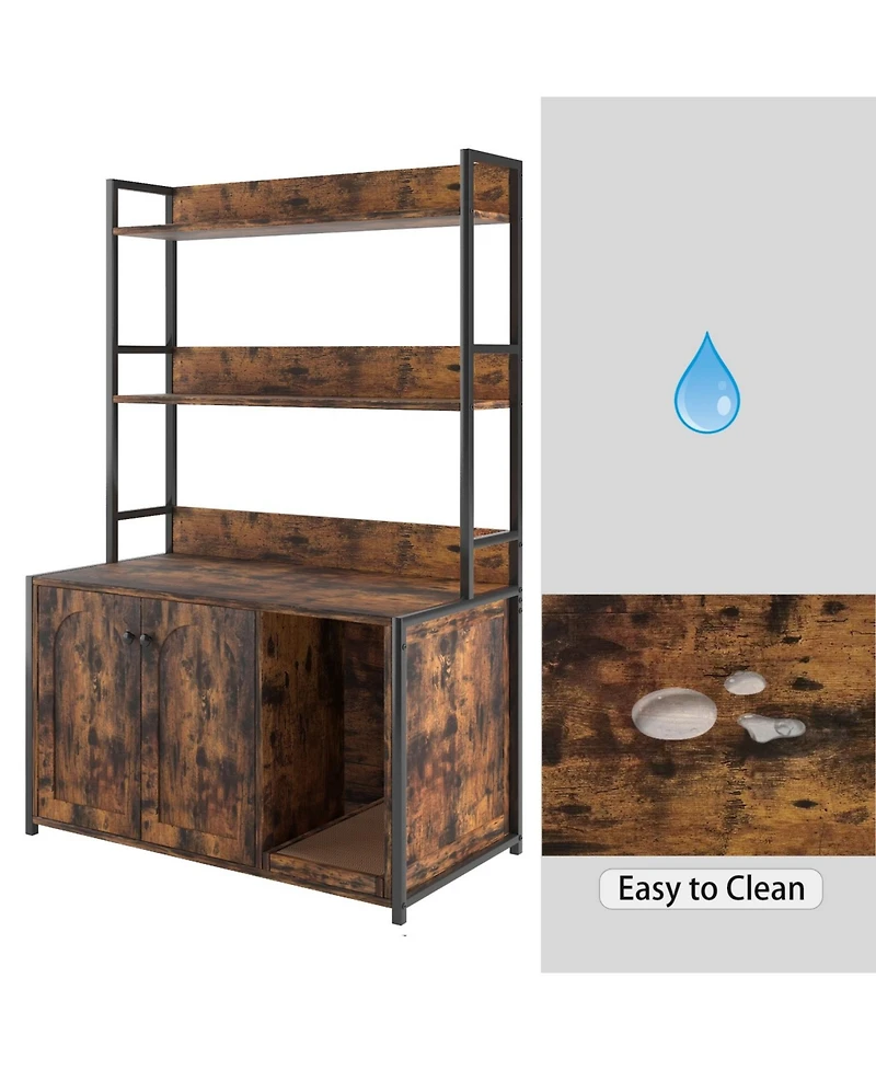 Streamdale Furniture Brown Cat Litter Box Enclosure with Storage & Scratch Pad