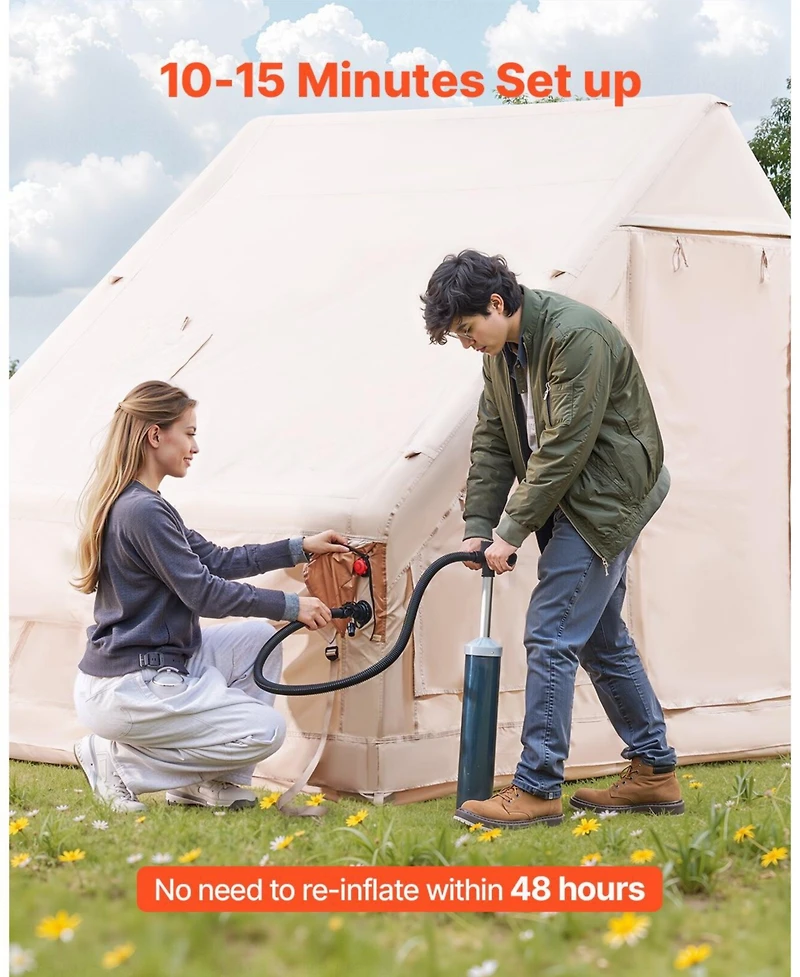 Mecale Inflatable Camping Tent, 4-6 Person, Hand Pump Included, 300D Oxford 4-Season Tent with Stove Jack, 2 Doors, 4 Mesh Windows