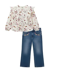 Kate Mack Girls' 2T-6X Snoopy Print Long-Sleeve Top and Denim Pants, 2-Piece Set