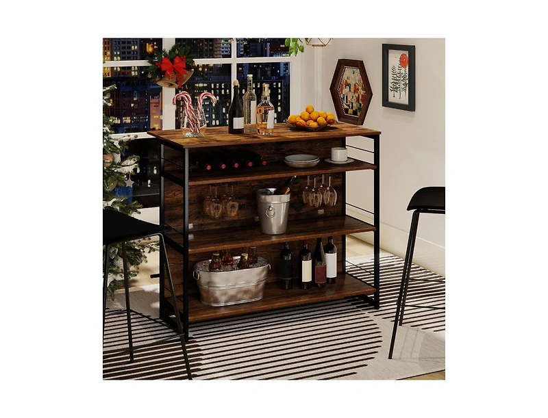 Slickblue 4-Tier Mini Bar Kitchen Island with Wine Rack and Footrest