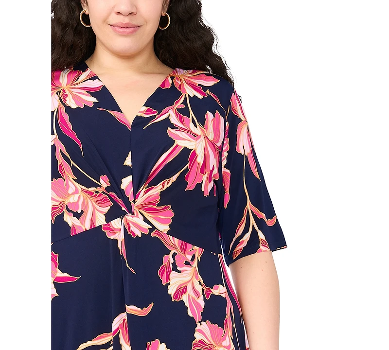 Msk Plus Printed V-Neck Midi Dress