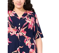 Msk Plus Printed V-Neck Midi Dress