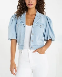 Liverpool Los Angeles Petite Puff-Sleeve Cropped Trucker Jacket