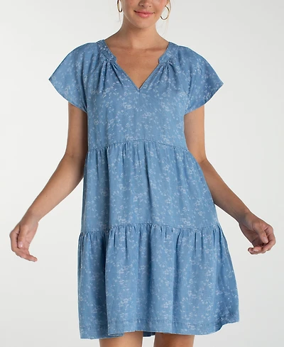 Liverpool Los Angeles Petite Tiered Flutter-Sleeve Dress