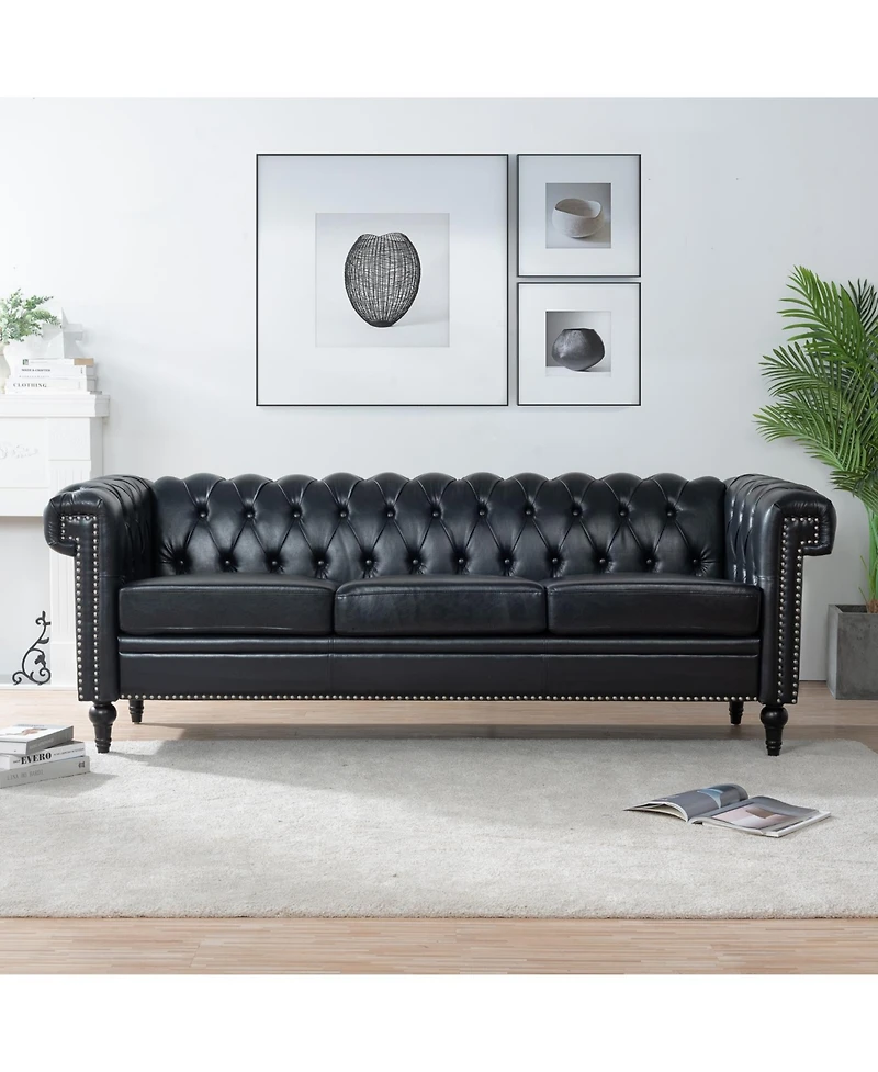 Streamdale Furniture 83.66 Inch Width Traditional Square Arm Removable Cushion 3 Seater Sofa